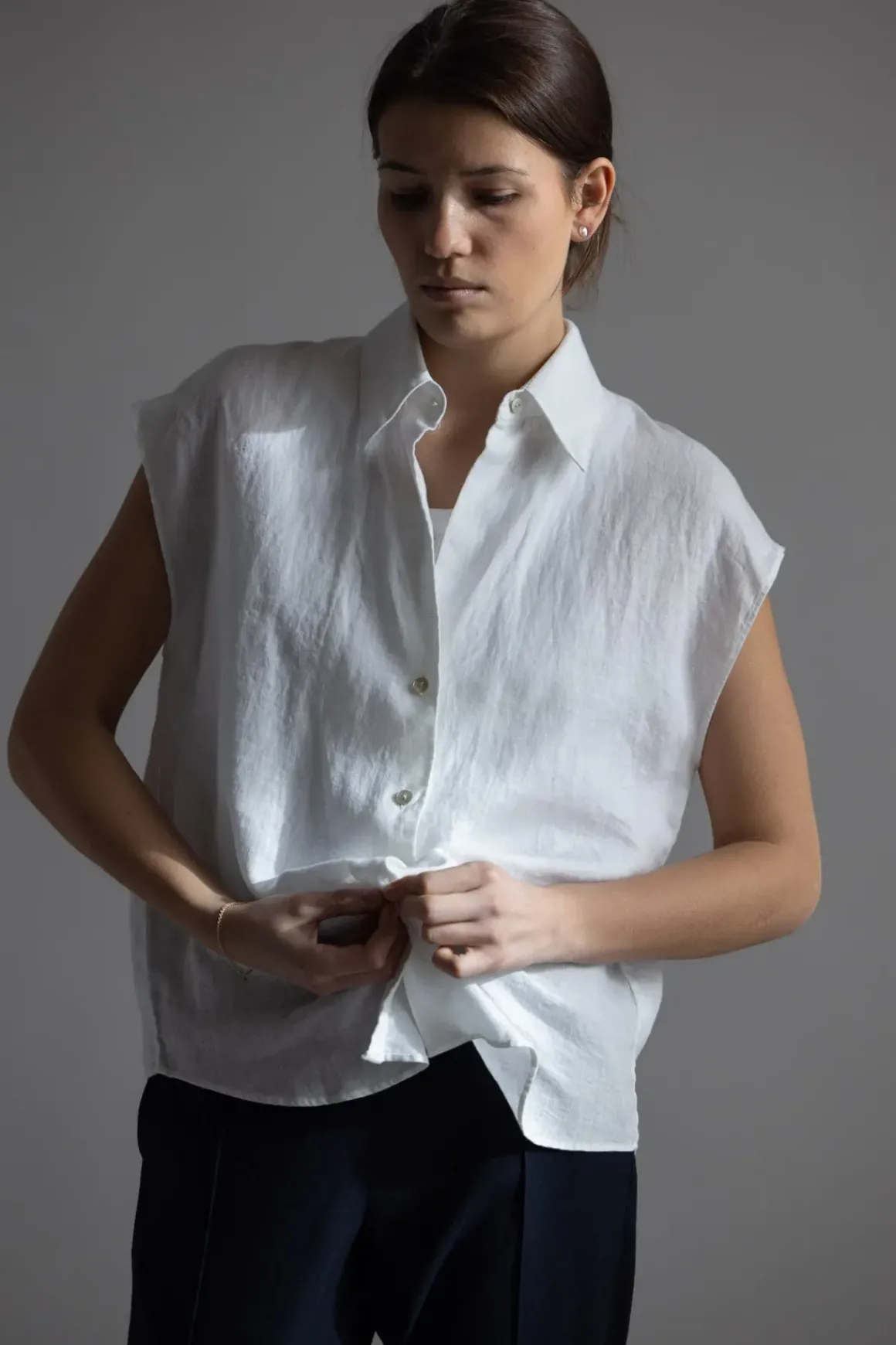 Bluse - Cap SLV Button Down