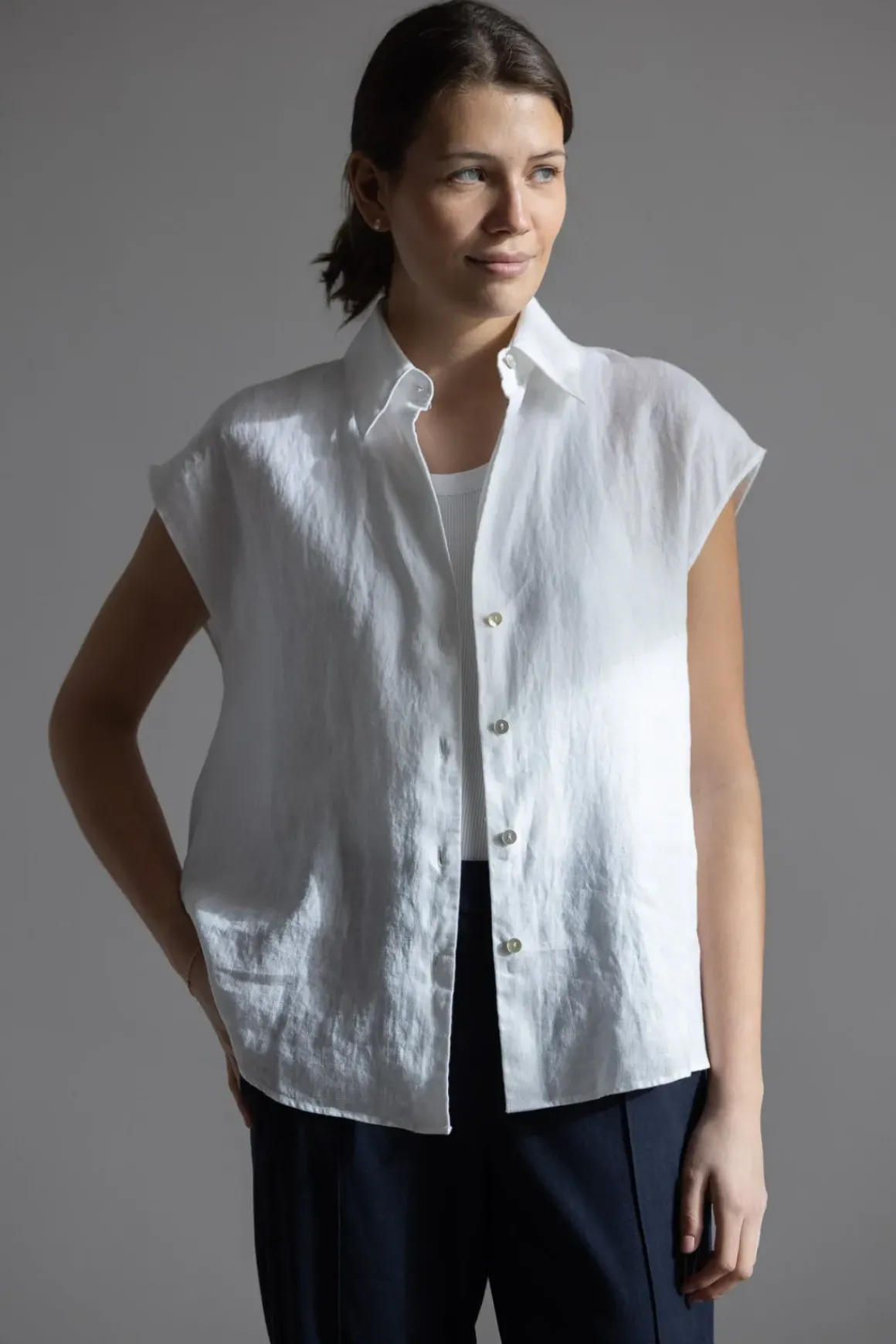 Bluse - Cap SLV Button Down