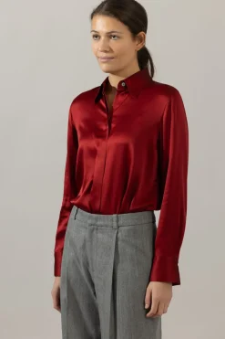 Bluse - Slim Fit Satin Ruby Ink