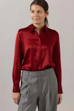 Bluse - Slim Fit Satin Ruby Ink