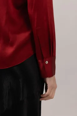 Bluse - Slim Fit Satin Ruby Ink