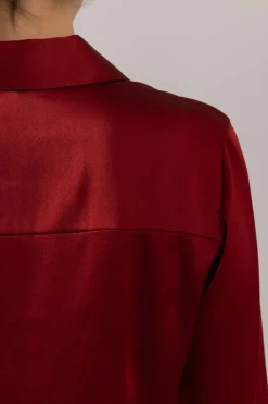 Bluse - Slim Fit Satin Ruby Ink