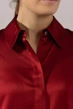 Bluse - Slim Fit Satin Ruby Ink