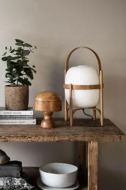 Bordlampe - Cestita Cherry Wood Opalhvitt Glass