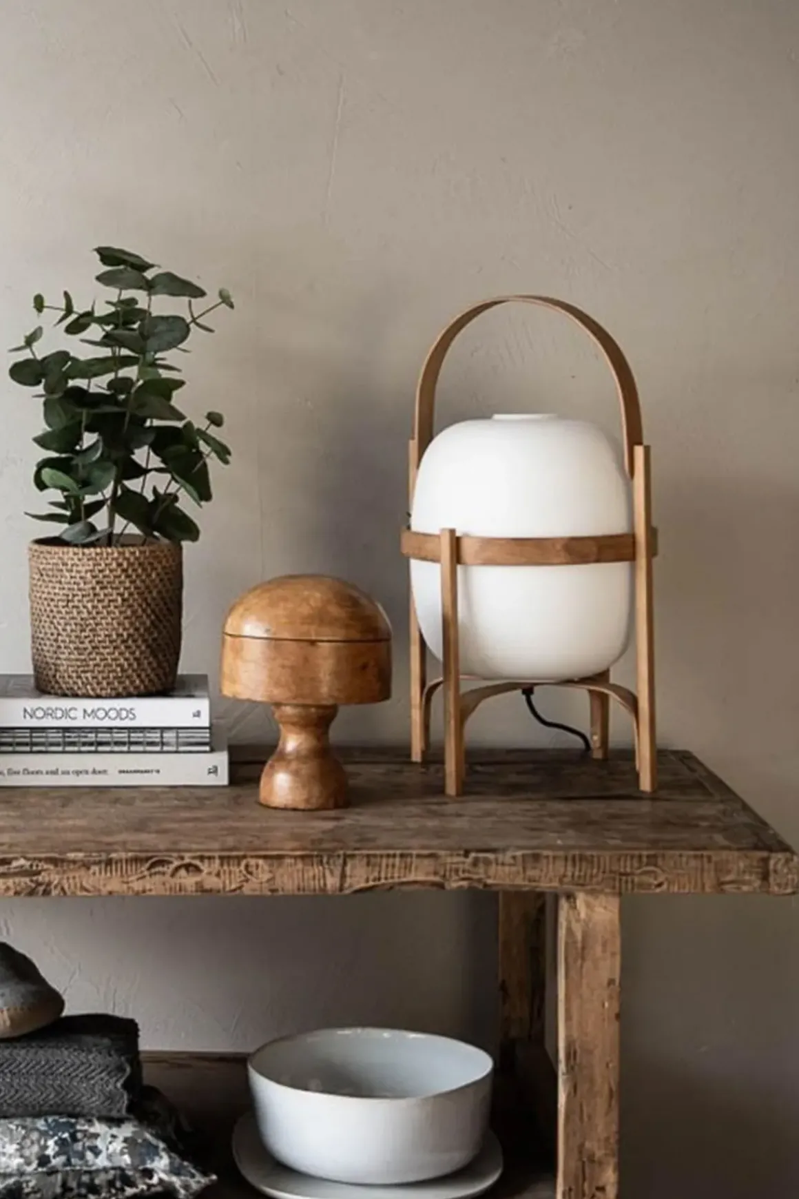 Bordlampe - Cestita Cherry Wood Opalhvitt Glass