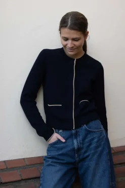 Cardigan - Contrast Tipped Coastal/Sable