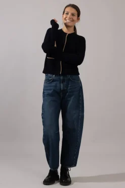 Cardigan - Contrast Tipped Coastal/Sable