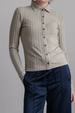 Cardigan - Rib L/S Collared Button Up