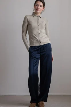 Cardigan - Rib L/S Collared Button Up