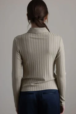 Cardigan - Rib L/S Collared Button Up