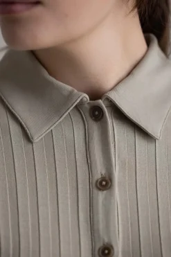 Cardigan - Rib L/S Collared Button Up