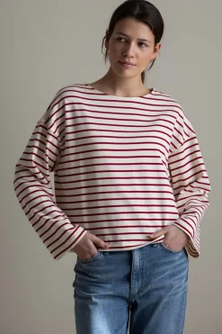 Genser - Breton Boatneck Longsleeve Cream Winetasting Stripe