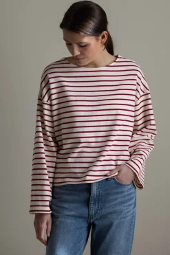 Genser - Breton Boatneck Longsleeve Cream Winetasting Stripe