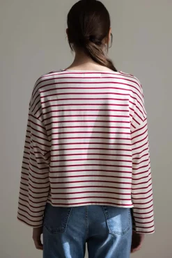Genser - Breton Boatneck Longsleeve Cream Winetasting Stripe