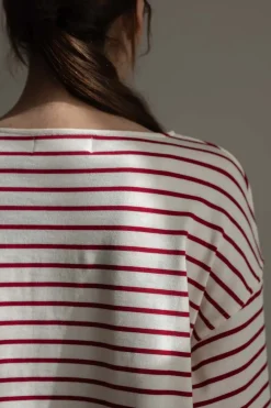 Genser - Breton Boatneck Longsleeve Cream Winetasting Stripe