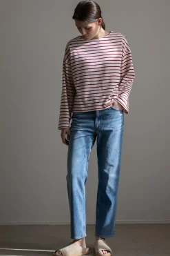 Genser - Breton Boatneck Longsleeve Cream Winetasting Stripe