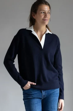 Genser - Contrast Collar Polo Coastal/Off-White