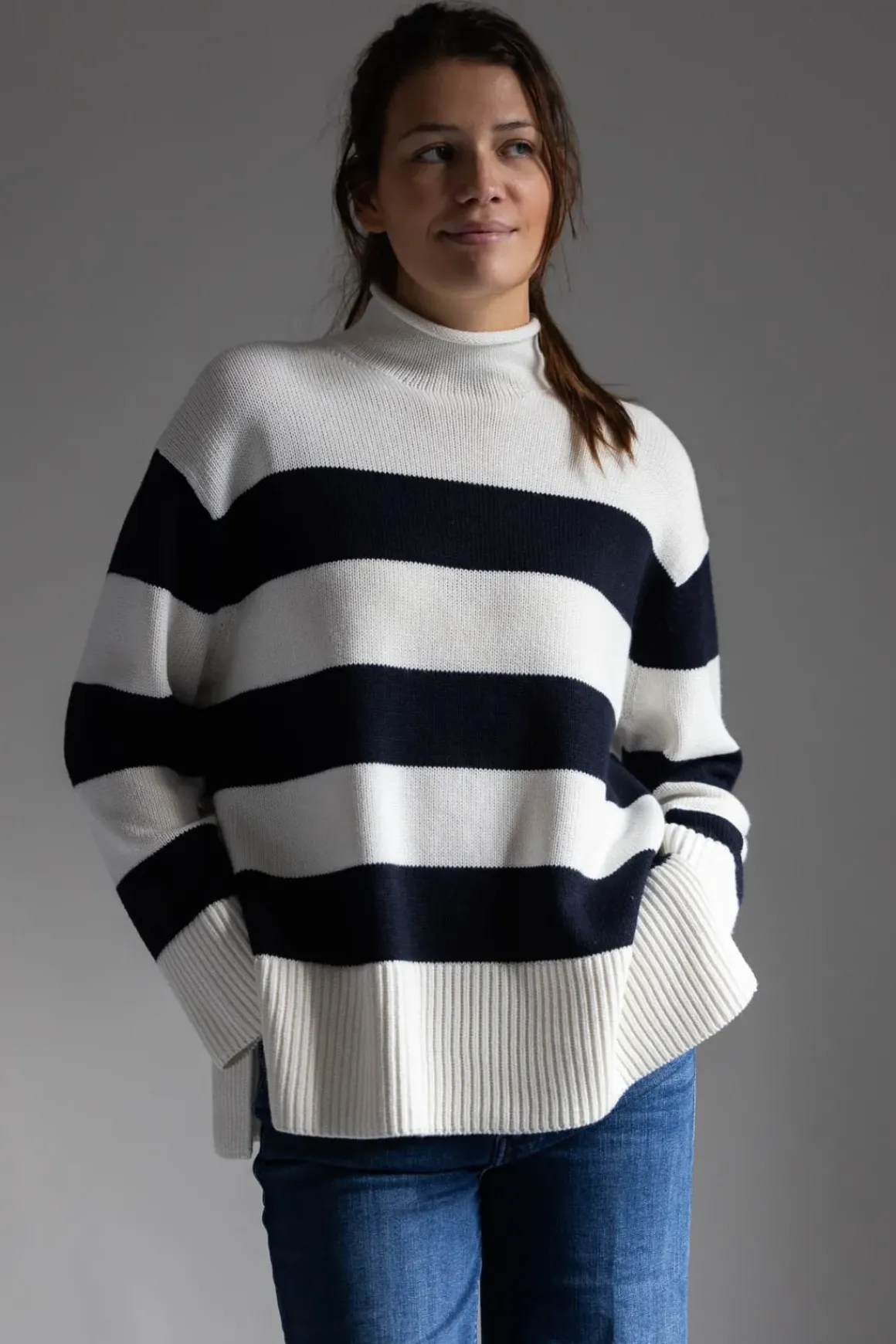 Genser - Oversized Striped White/Coastal