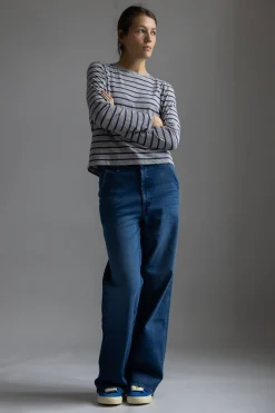 Genser - Stripe Crew Neck Tee Ecru/Royal Blue