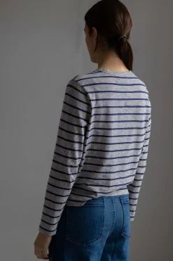 Genser - Stripe Crew Neck Tee Ecru/Royal Blue