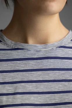 Genser - Stripe Crew Neck Tee Ecru/Royal Blue