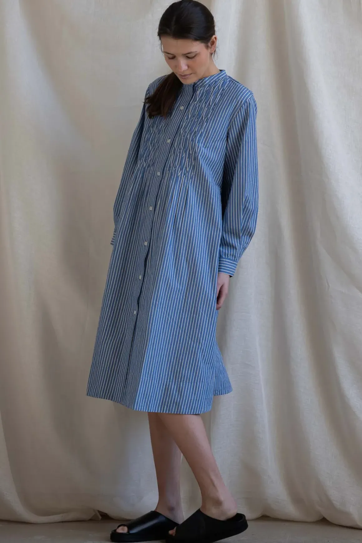 Kjole - Pintuck Dash Stripe Cotton Dress
