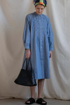 Kjole - Pintuck Dash Stripe Cotton Dress