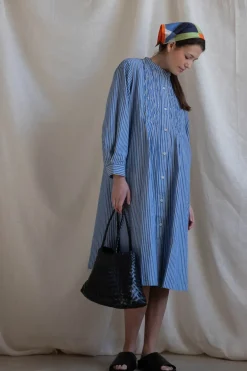 Kjole - Pintuck Dash Stripe Cotton Dress