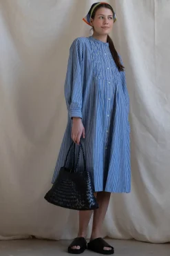 Kjole - Pintuck Dash Stripe Cotton Dress