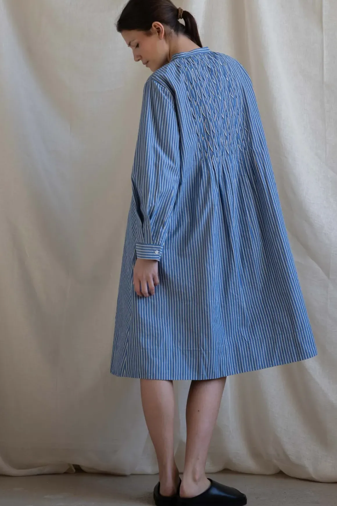 Kjole - Pintuck Dash Stripe Cotton Dress