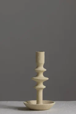 Lysestake - Paper Mache Nature m/Skål Low