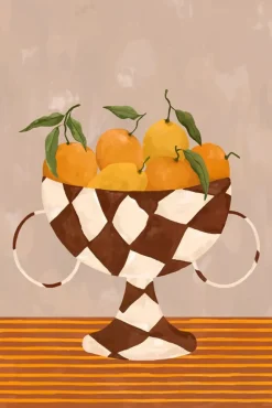 Plakat - Lemons u0026 Oranges in Checkered Vase A4