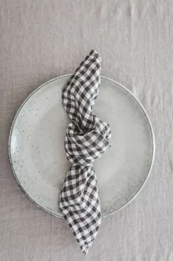 Serviett - 45x45cm White/Brown Gingham