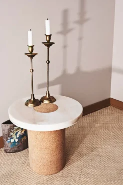 Sidebord - Sintra h33cm dia39cm White Marmor/Cork