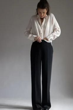 Skjorte - Sheer Stripe Pintuck Creme