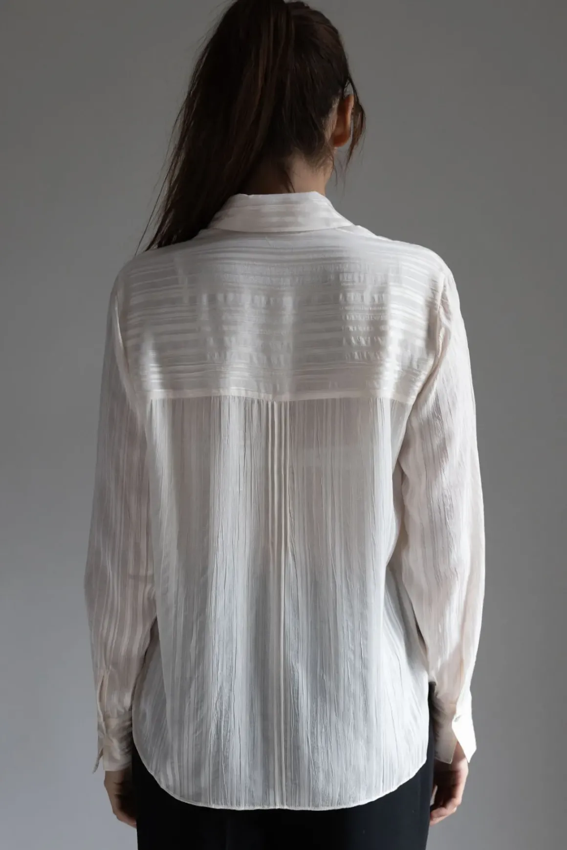 Skjorte - Sheer Stripe Pintuck Creme