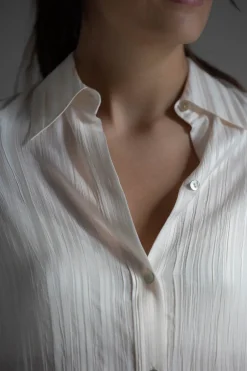 Skjorte - Sheer Stripe Pintuck Creme