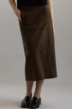 Skjørt - Mid Rise Slim Midi Suede