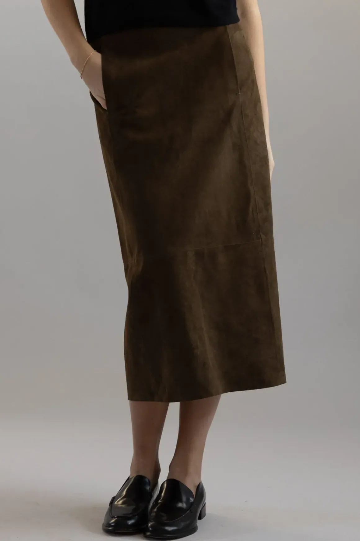 Skjørt - Mid Rise Slim Midi Suede