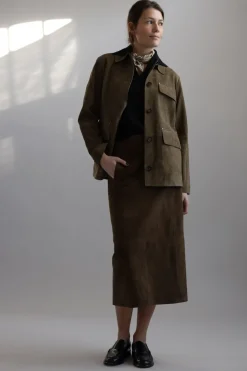 Skjørt - Mid Rise Slim Midi Suede