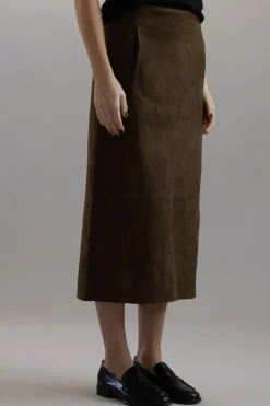 Skjørt - Mid Rise Slim Midi Suede