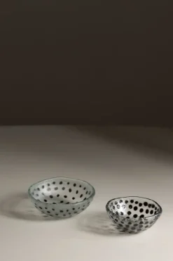 Skål - Sorte Prikker 9cm Glass