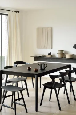 Spisebord - Bok m/Ileggsplate 140/220x90xH76cm Sort Lakkert Eik