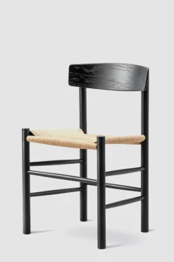 Spisestuestol - J39 Folkestolen Sortlakkert Eik / Naturfarget Papirgarn