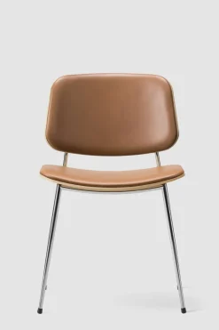 Spisestuestol - Søborg 3062 Lakkert/Krom Eik / 95 Cognac Lær