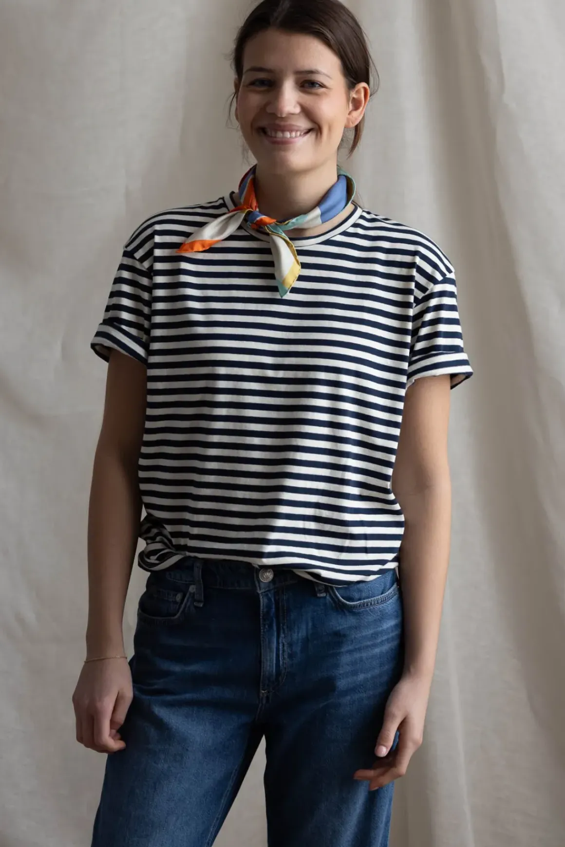 T-Skjorte - Classic Circular Tee Striped Mix Night