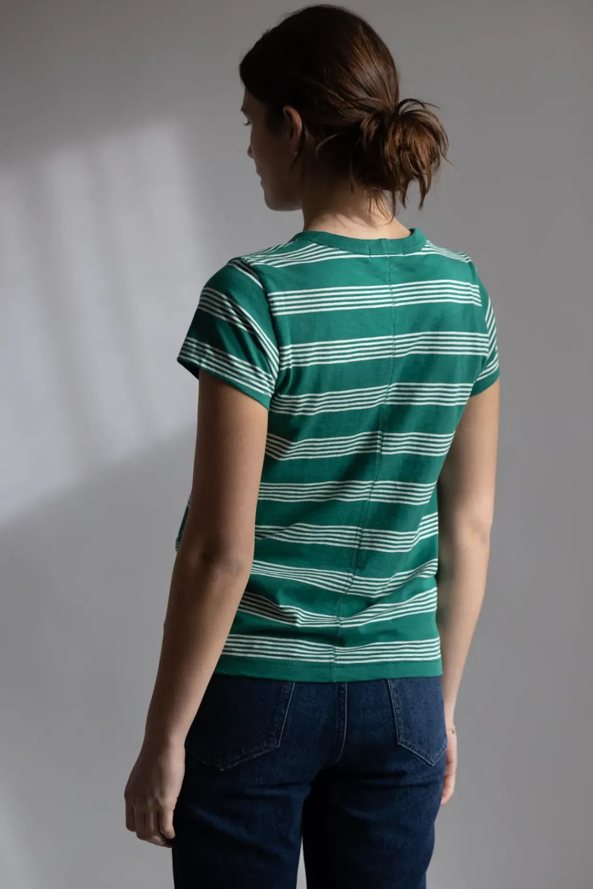 T-Skjorte - Slub Stripe Tee Green Mult