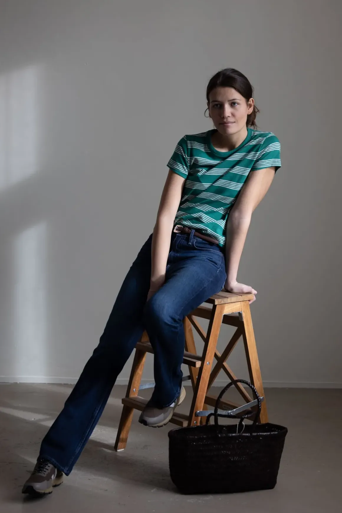 T-Skjorte - Slub Stripe Tee Green Mult