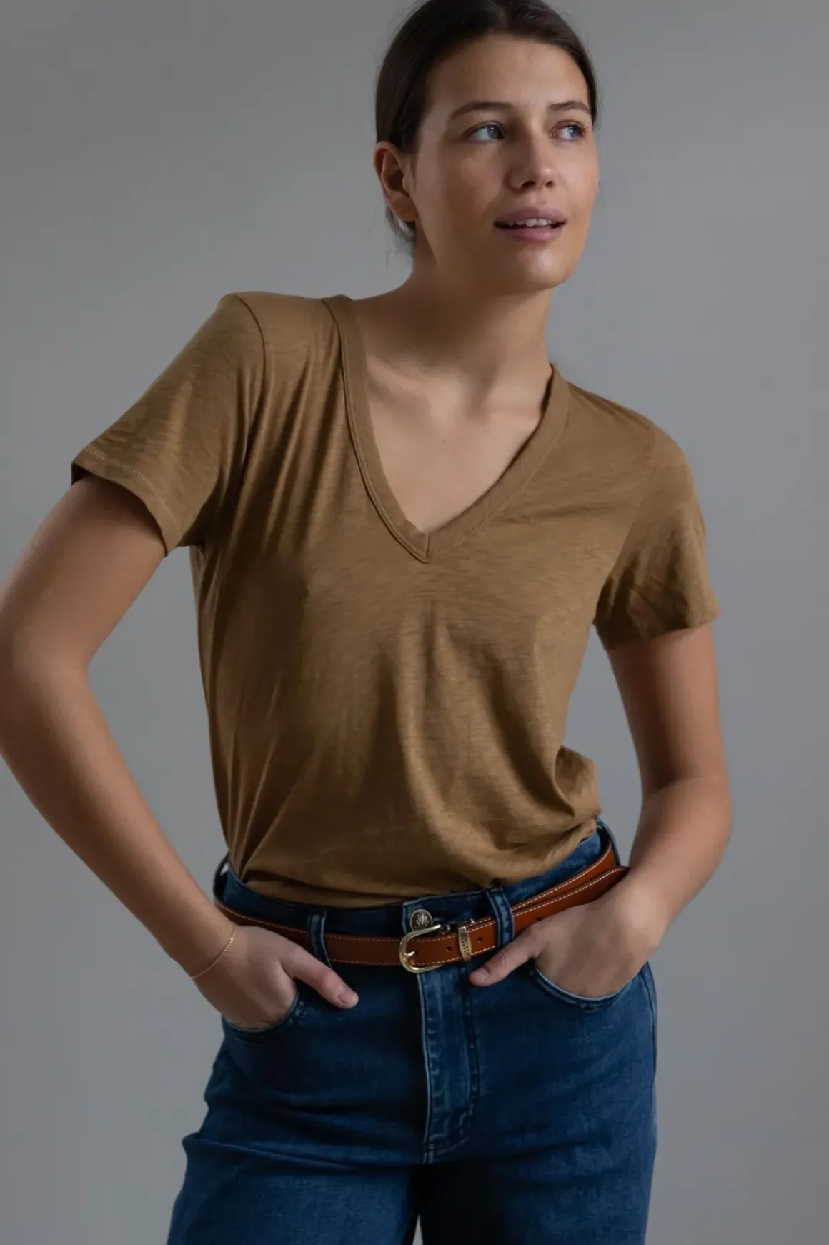 T-Skjorte - The Slub Vee Khaki